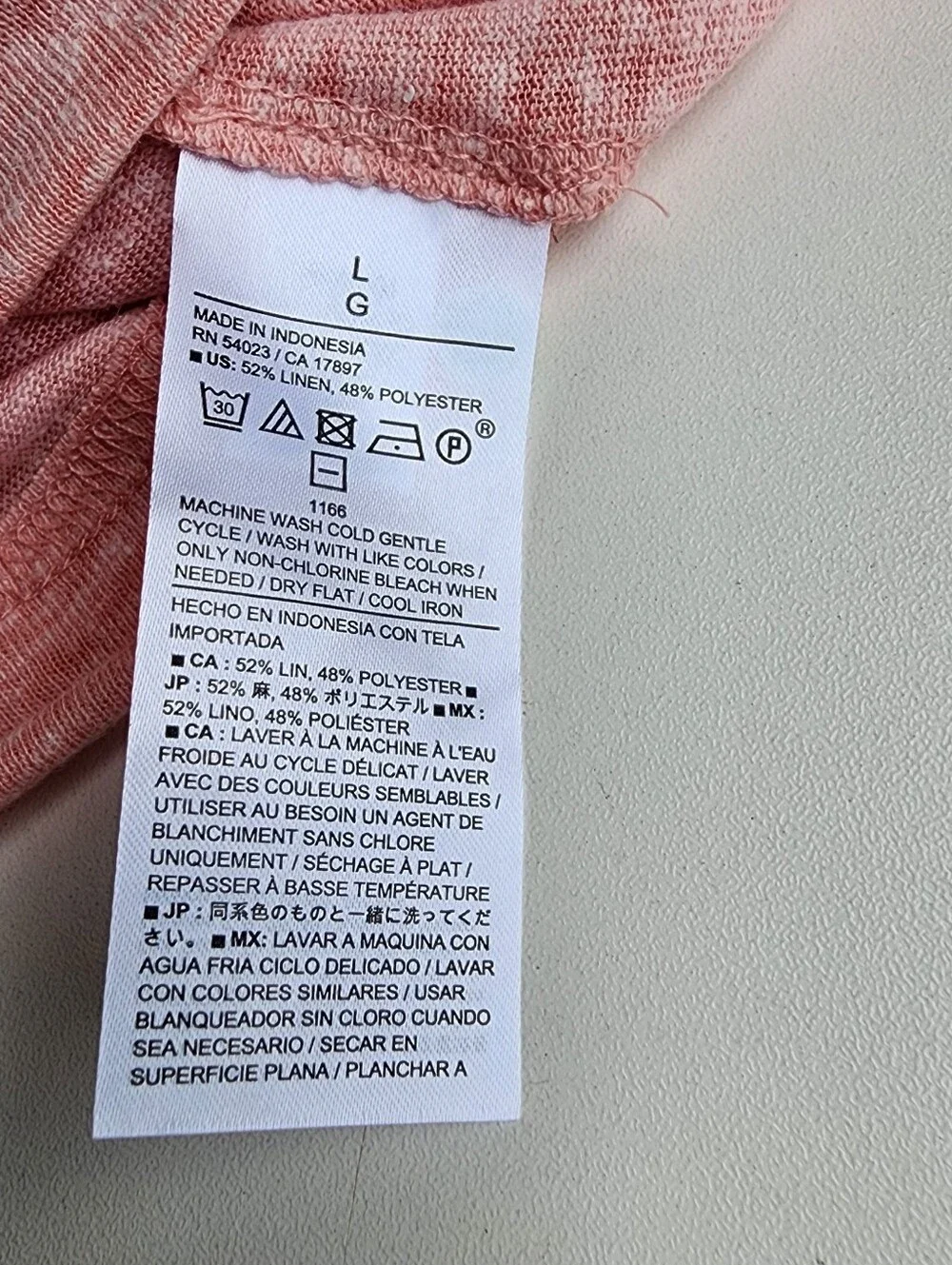 NWT Banana Republic Linen Blend Men's T-Shirt Short Sleeve Peach Pink Notch L